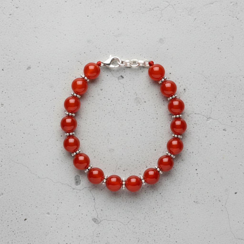 Red Carnelian German Silver Chakri Bracelet-8 mm