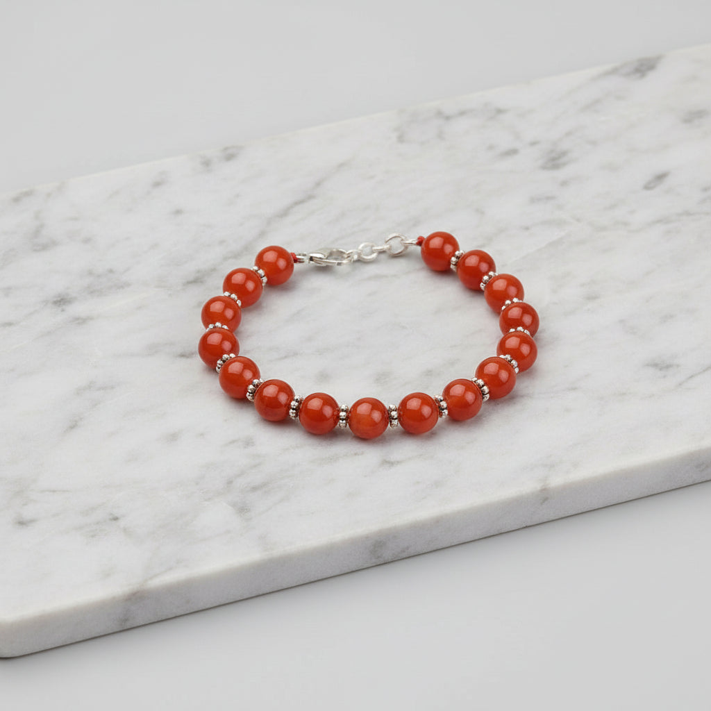 Red Carnelian German Silver Chakri Bracelet-6 mm