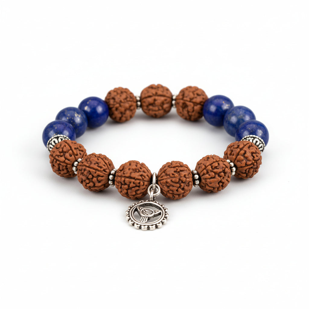 4 Mukhi Rudraksha and Lapis Lazuli Bracelet