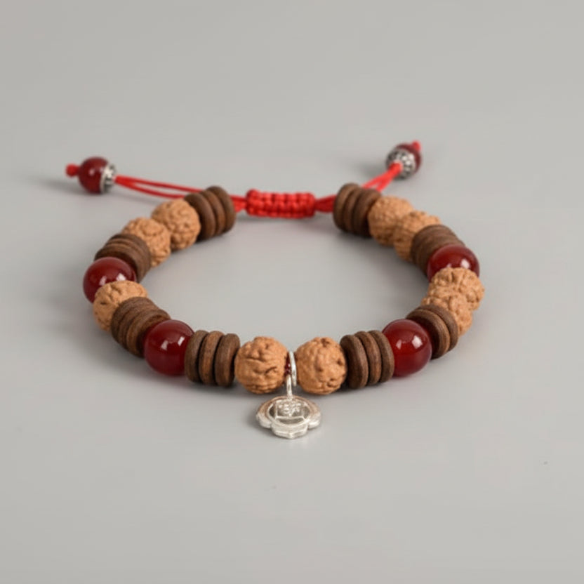 6 mukhi Rudraksha and Red Carnelian Bracelet