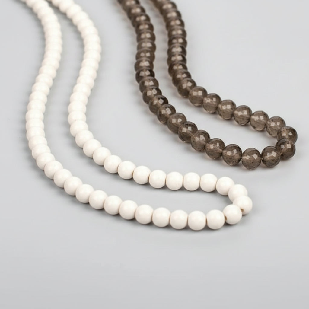 Smoky Quartz Faceted Button Shaped Beads Necklace-76 gms