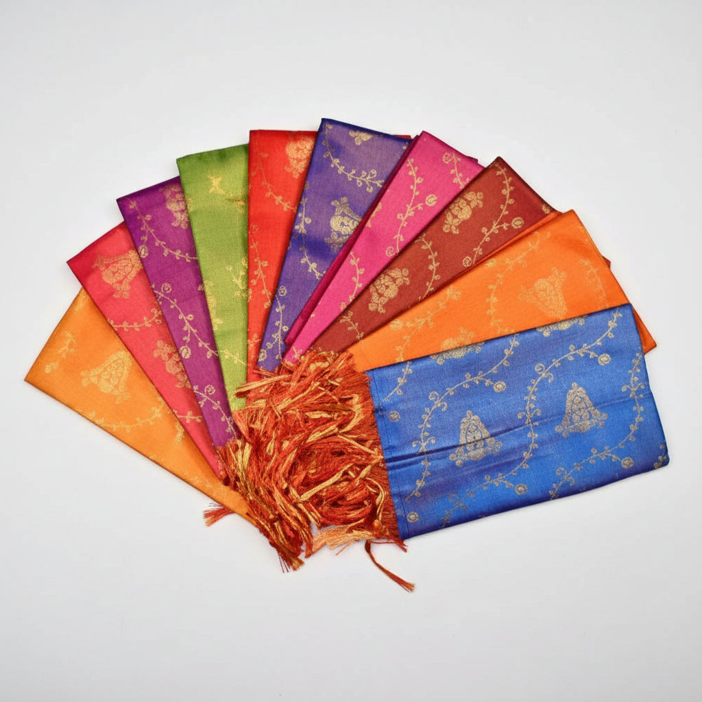 Shanku Chakra Namam Silk PUJA Shawl-Dark Blue