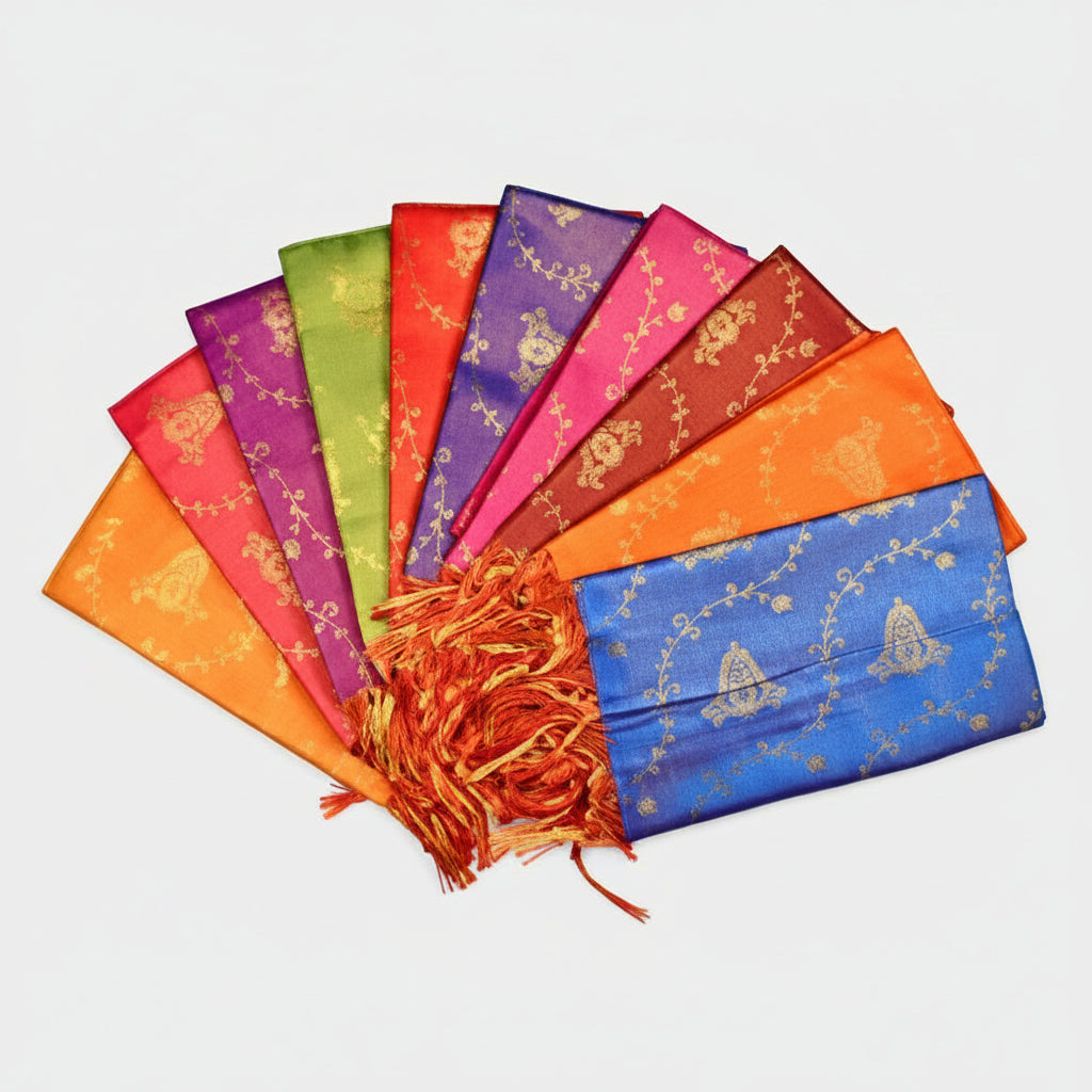 Shanku Chakra Namam Silk PUJA Shawl-Red
