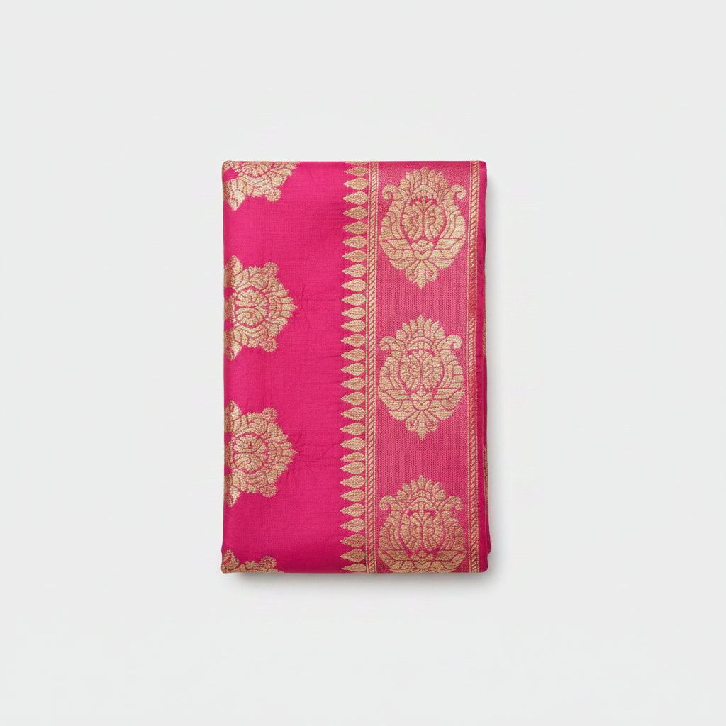 Shanku Chakra Namam Silk PUJA Shawl-Dark Pink