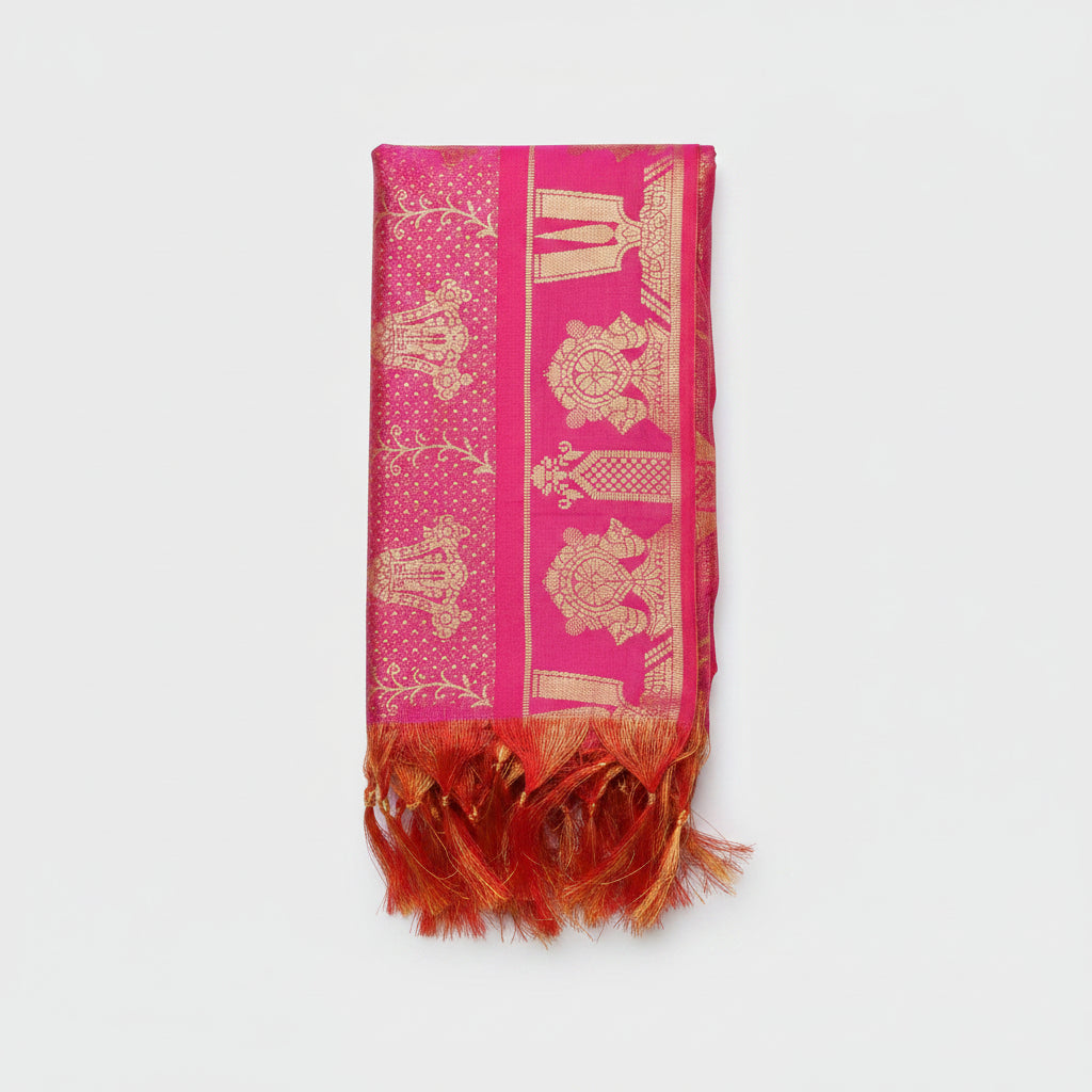 Shanku Chakra Namam Silk PUJA Shawl-Dark Blue