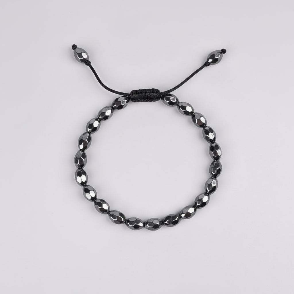 Hematite Faceted Oval Beads Adjustable Bracelet