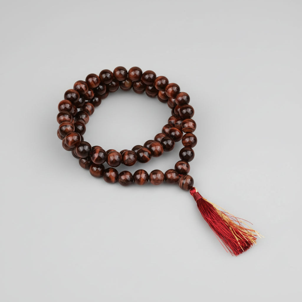 Red Tiger Eye Round Mala Without Knots-8 mm