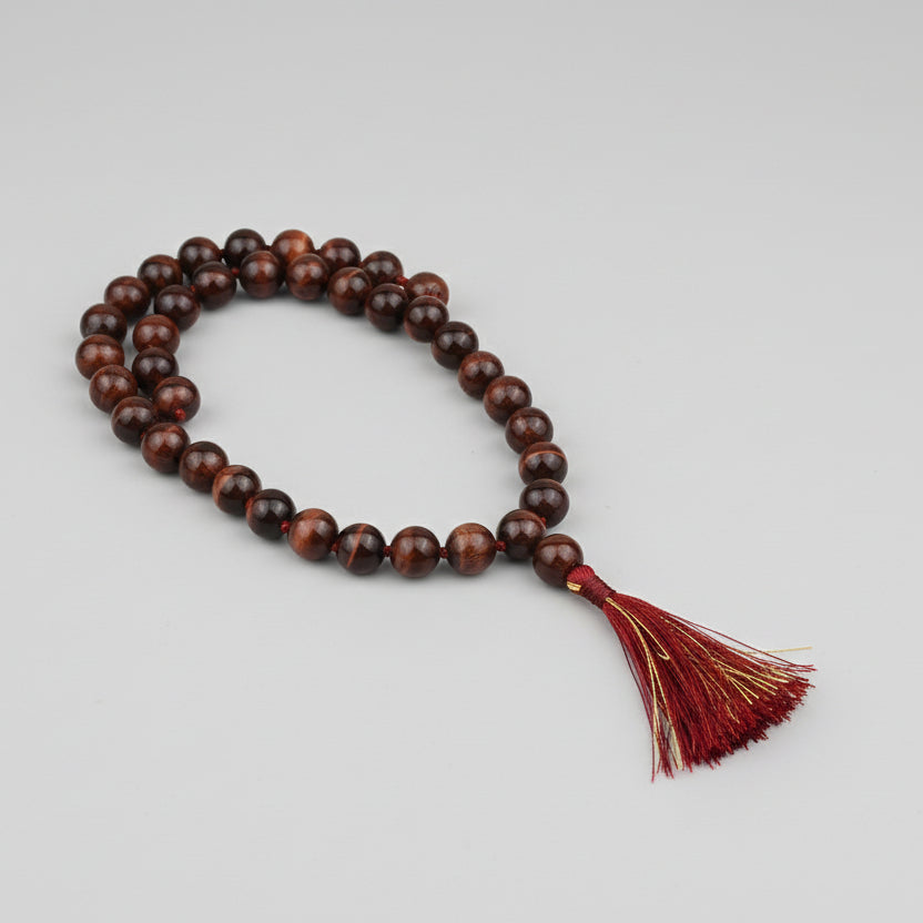 Red Tiger Eye Round Mala With Knots-8 mm