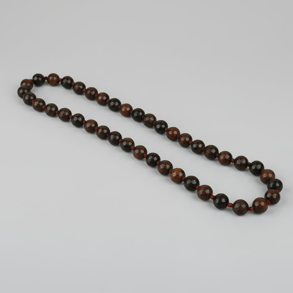 Red Tiger Eye Faceted Round Mala With Knots-8 mm