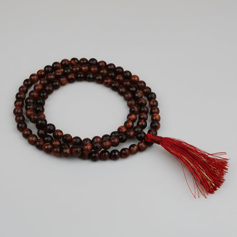 Red Tiger Eye Faceted Round Mala Without Knots-8 mm