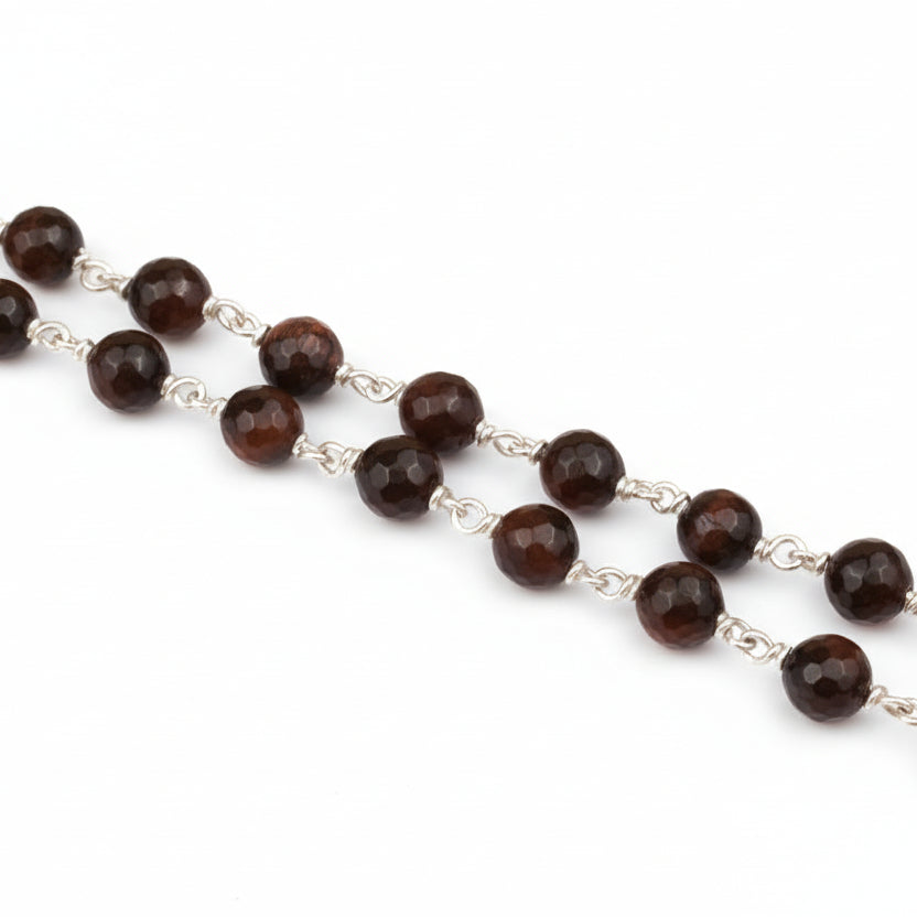 Red Tiger Eye Faceted Round Beads 925 Silver Wire Mala-6 mm