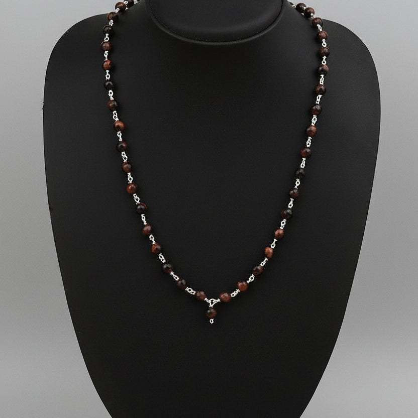 Red Tiger Eye Faceted Round Beads 925 Silver Wire Mala-6 mm