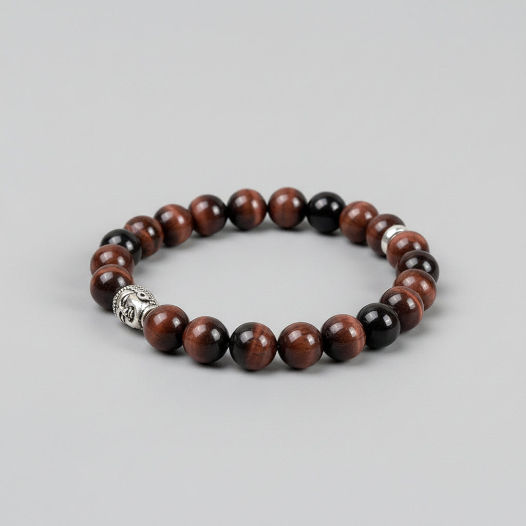 Red Tiger Eye Buddha Charm Bracelet-8 mm