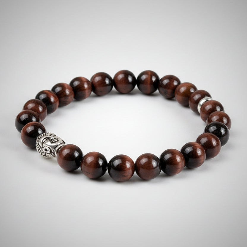 Red Tiger Eye Buddha Charm Bracelet-12 mm
