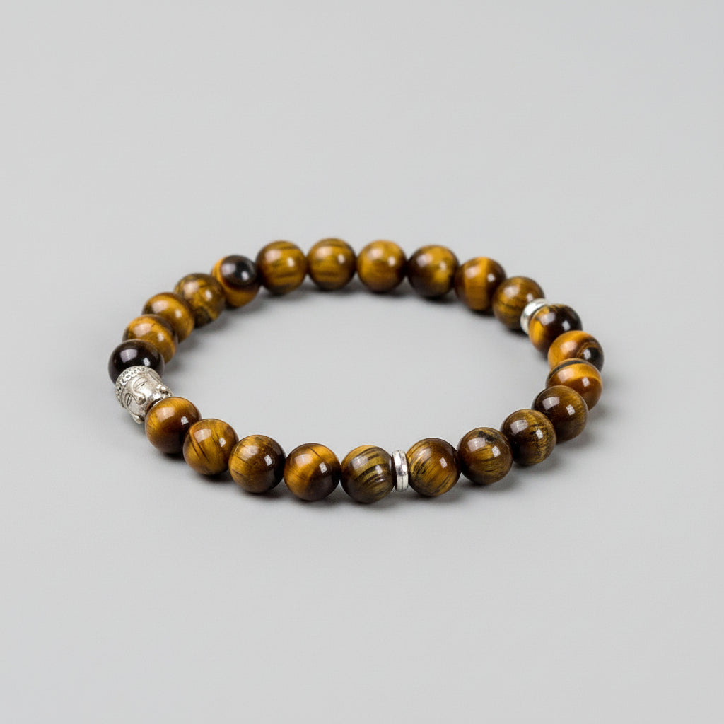 Tiger Eye Buddha Charm Bracelet-10 mm