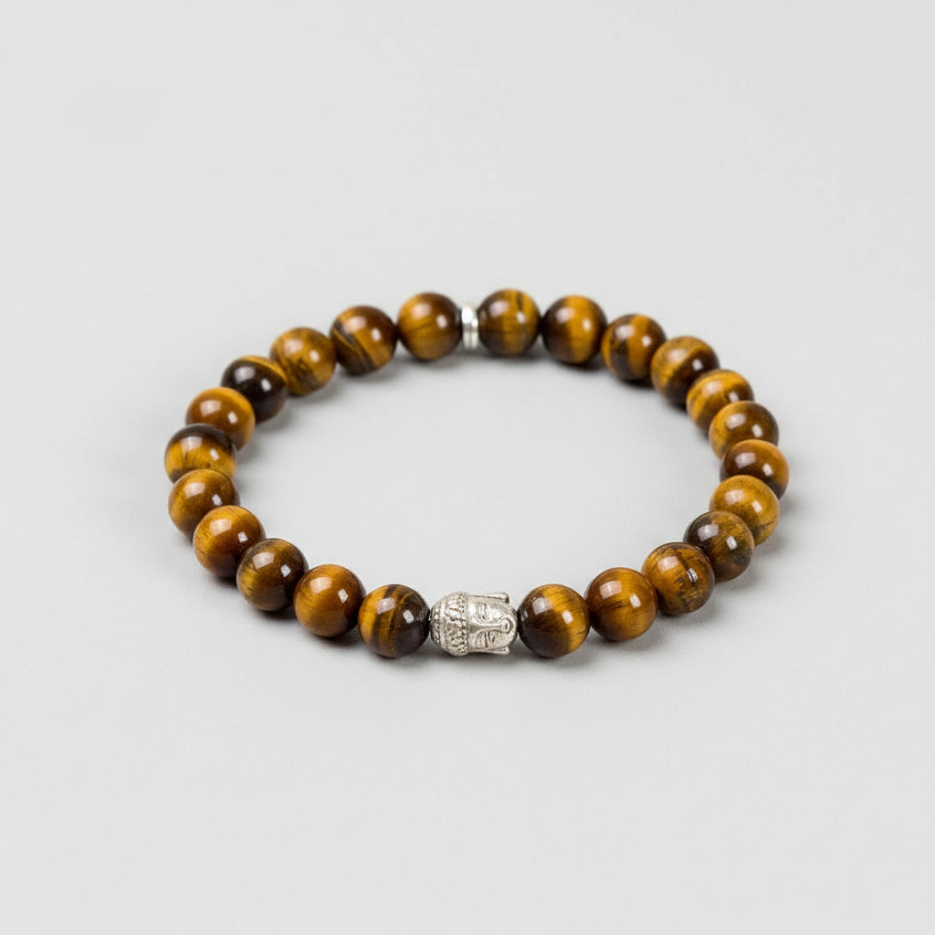 Tiger Eye Buddha Charm Bracelet-8 mm