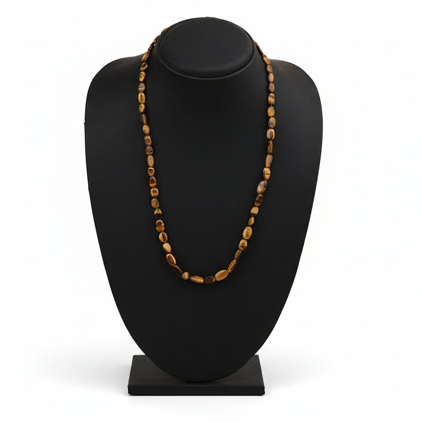 Tiger Eye Flat Oval Beads Necklace-8 mm
