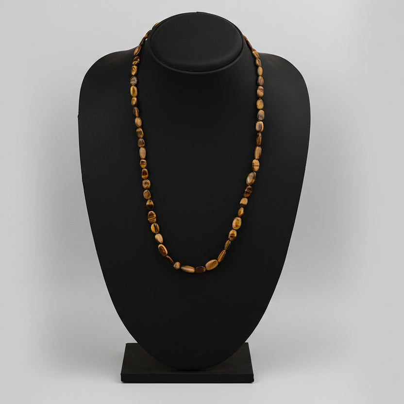 Tiger Eye Flat Oval Beads Necklace-10 mm