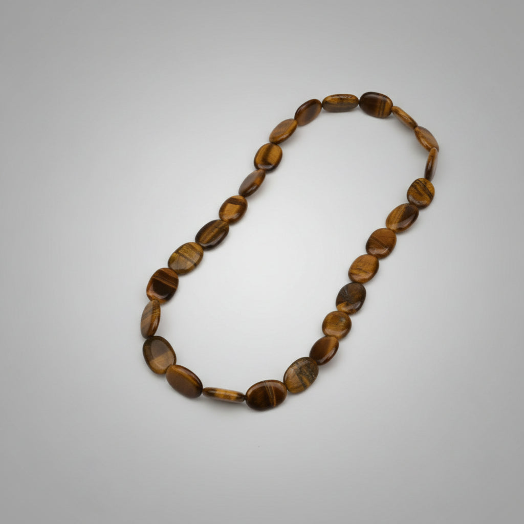 Tiger Eye Flat Oval Beads Necklace-10 mm