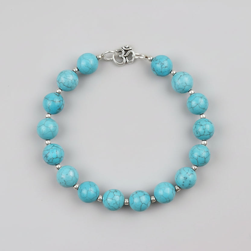 Turquoise Bracelet in Silver Ball-6 mm
