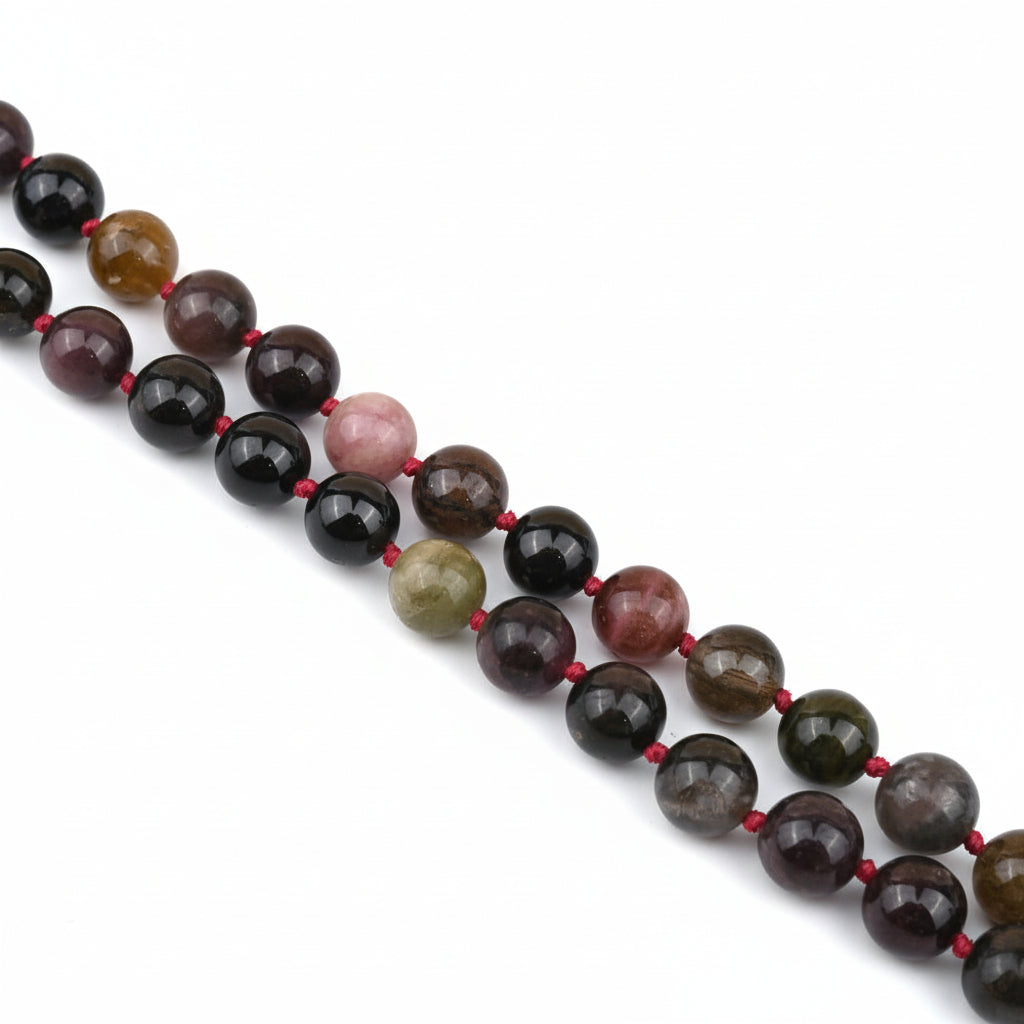 Multi Tourmaline Knotted Mala-8 mm