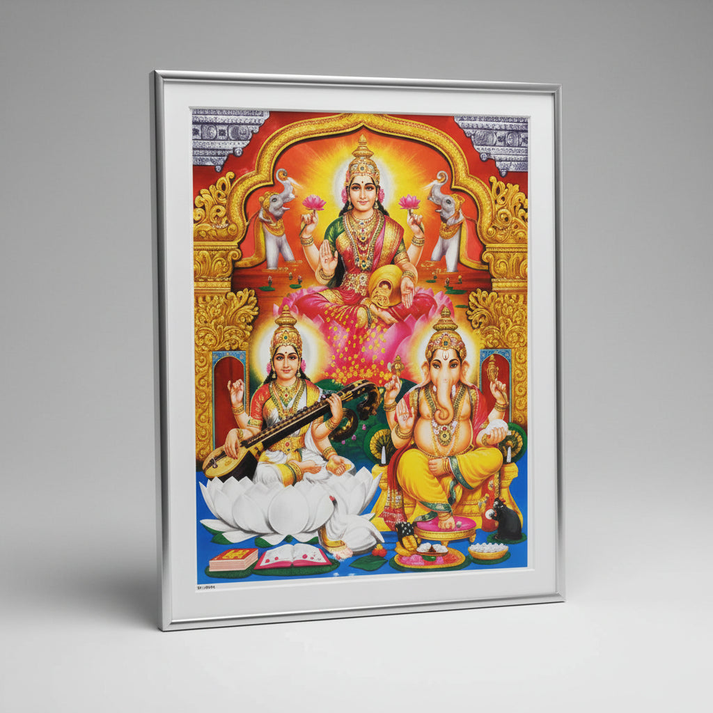 Ganesh Laxmi Saraswati Photo Large II-With Frame II