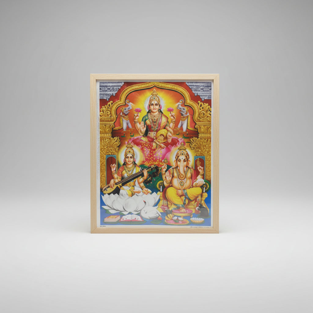 Ganesh Laxmi Saraswati Photo Large II-With Frame I