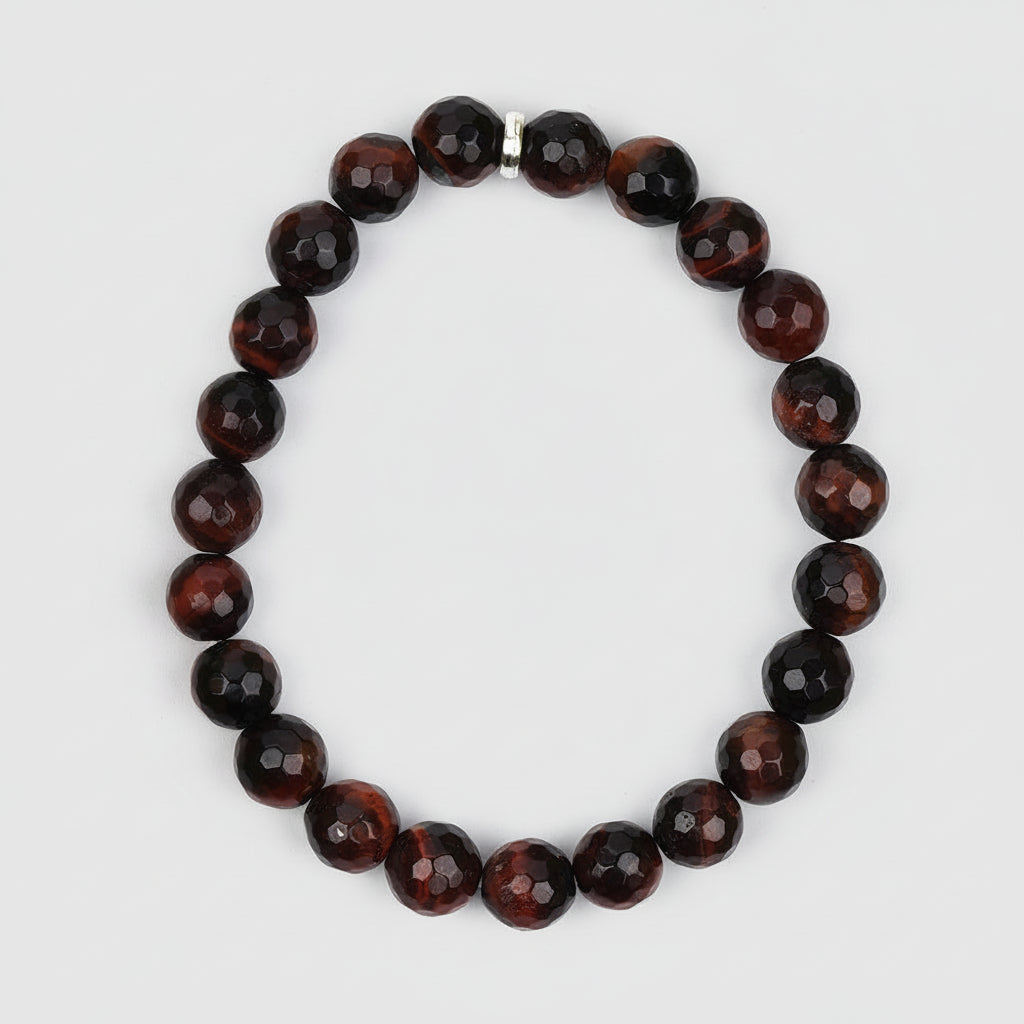 Red Tiger Eye Faceted Beads Bracelet-8 mm