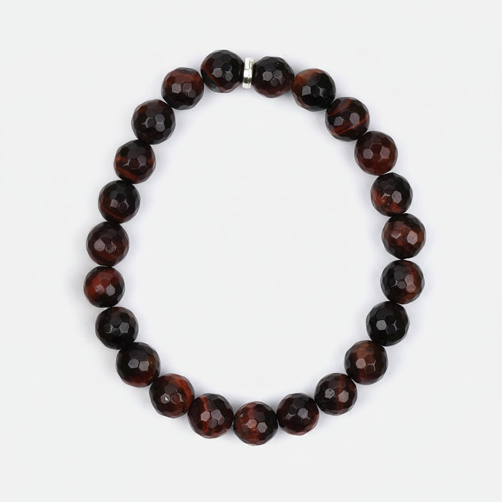 Red Tiger Eye Faceted Beads Bracelet-6 mm
