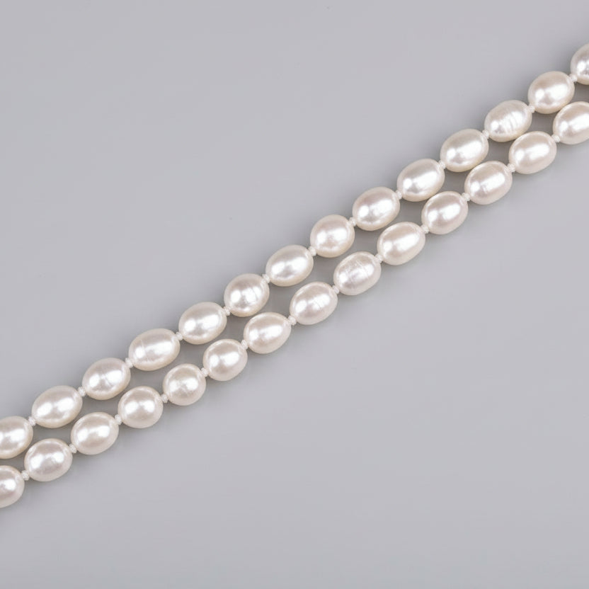 Pearl (Moti) Oval Beads Mala-6 mm