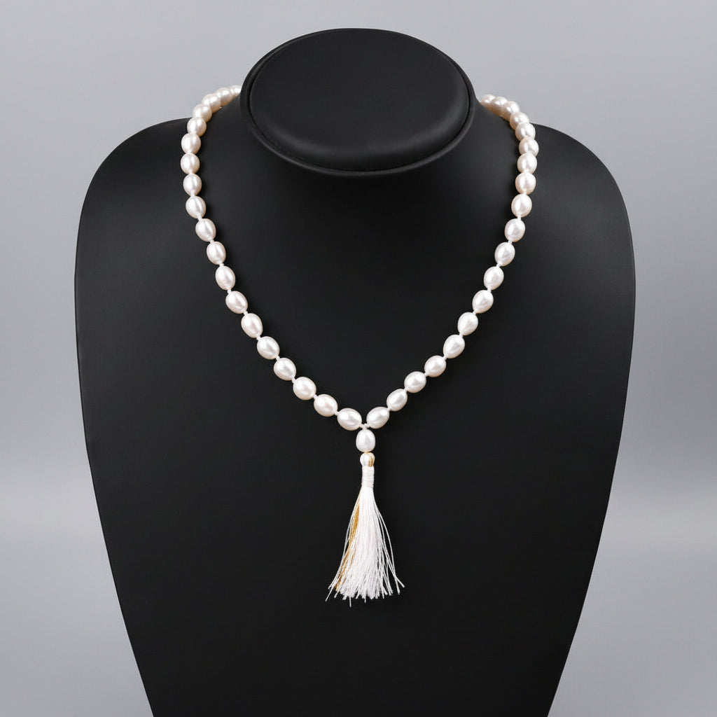 Pearl (Moti) Oval Beads Mala-6 mm