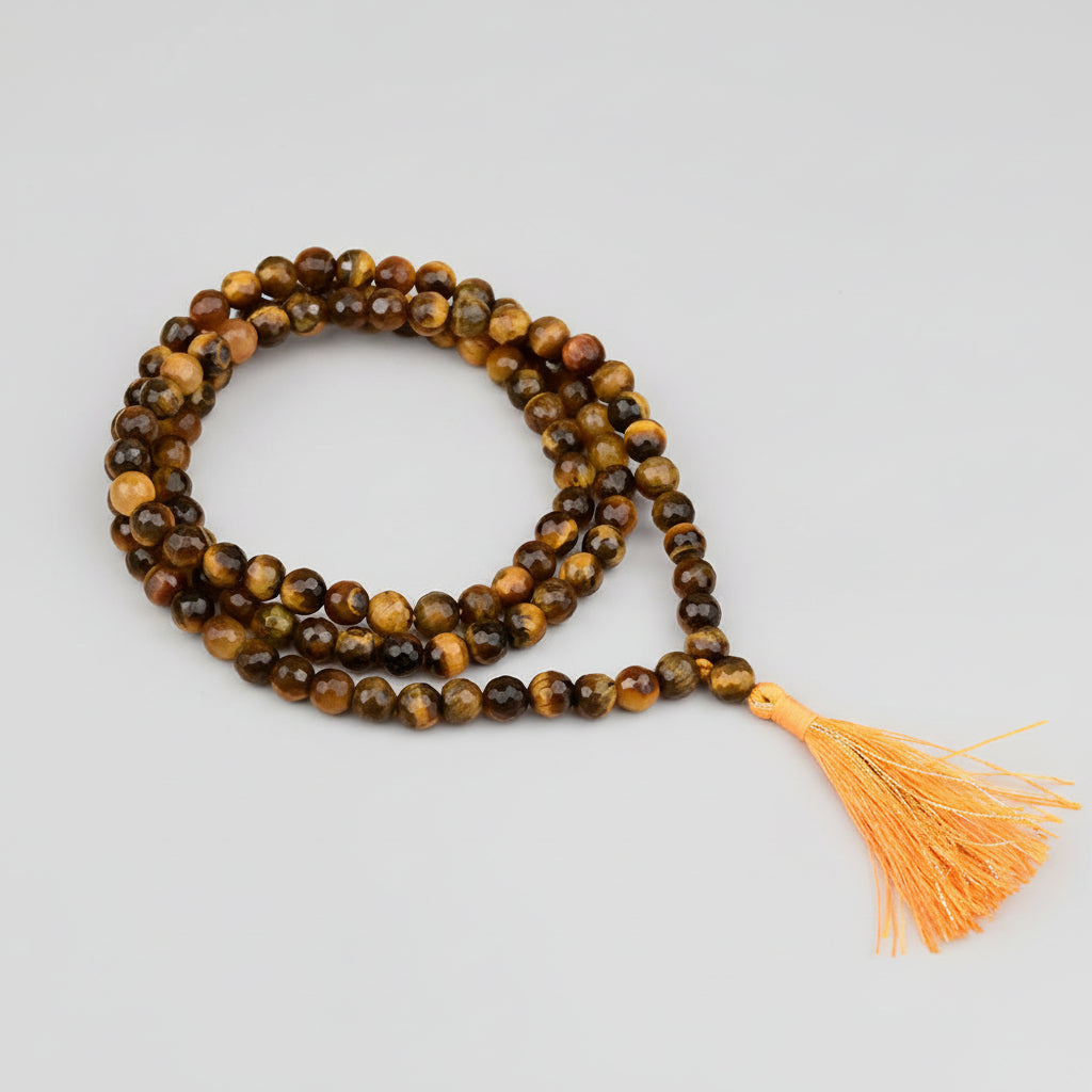Tiger Eye Faceted Round Mala Without Knots-10 mm