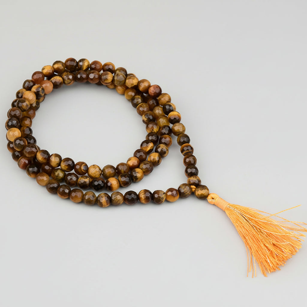Tiger Eye Faceted Round Mala Without Knots-6 mm
