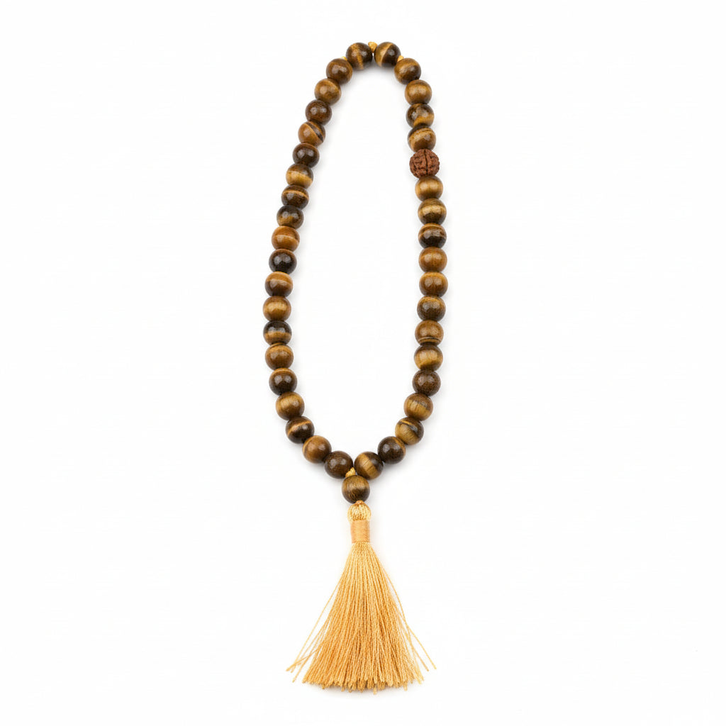 Tiger Eye Faceted Round Mala Without Knots-8 mm