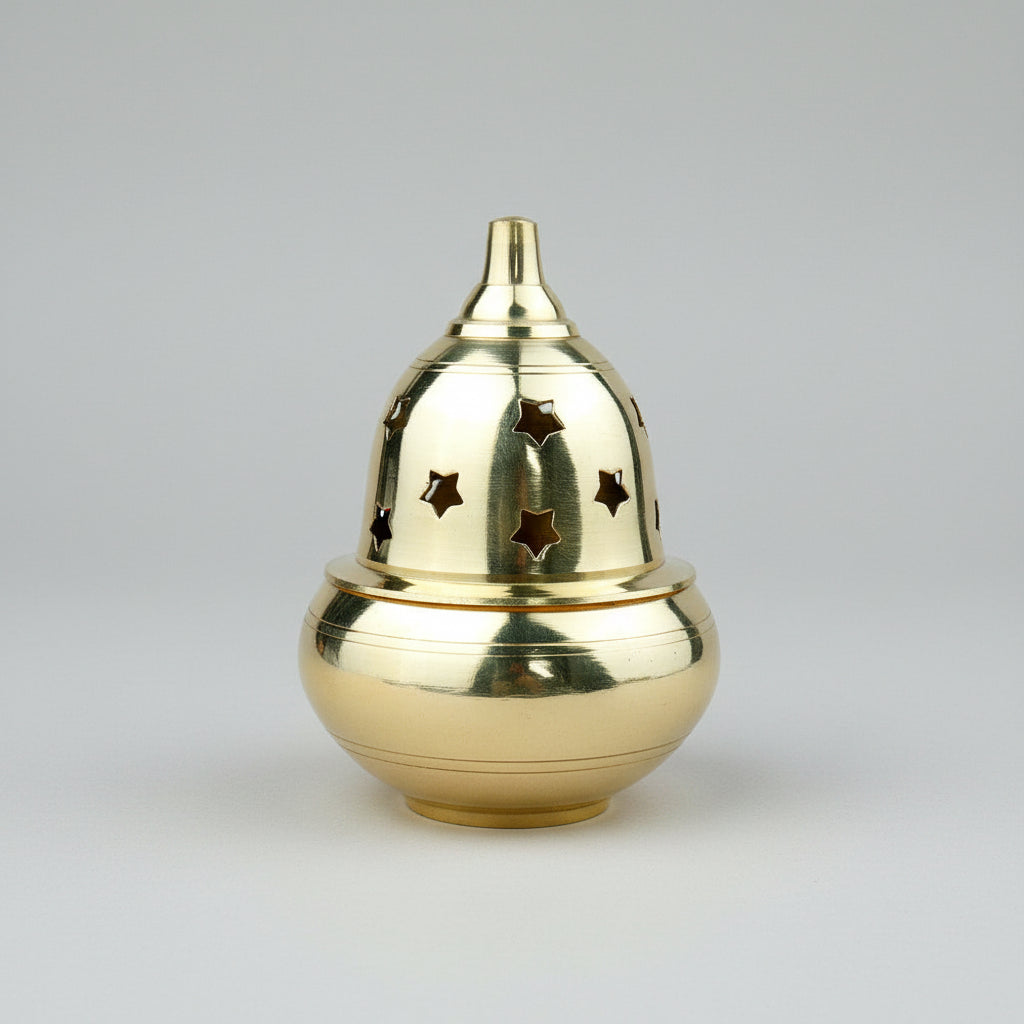 Brass Apple Shape Diya with Star Pattern Cover-Large-Antique Finish