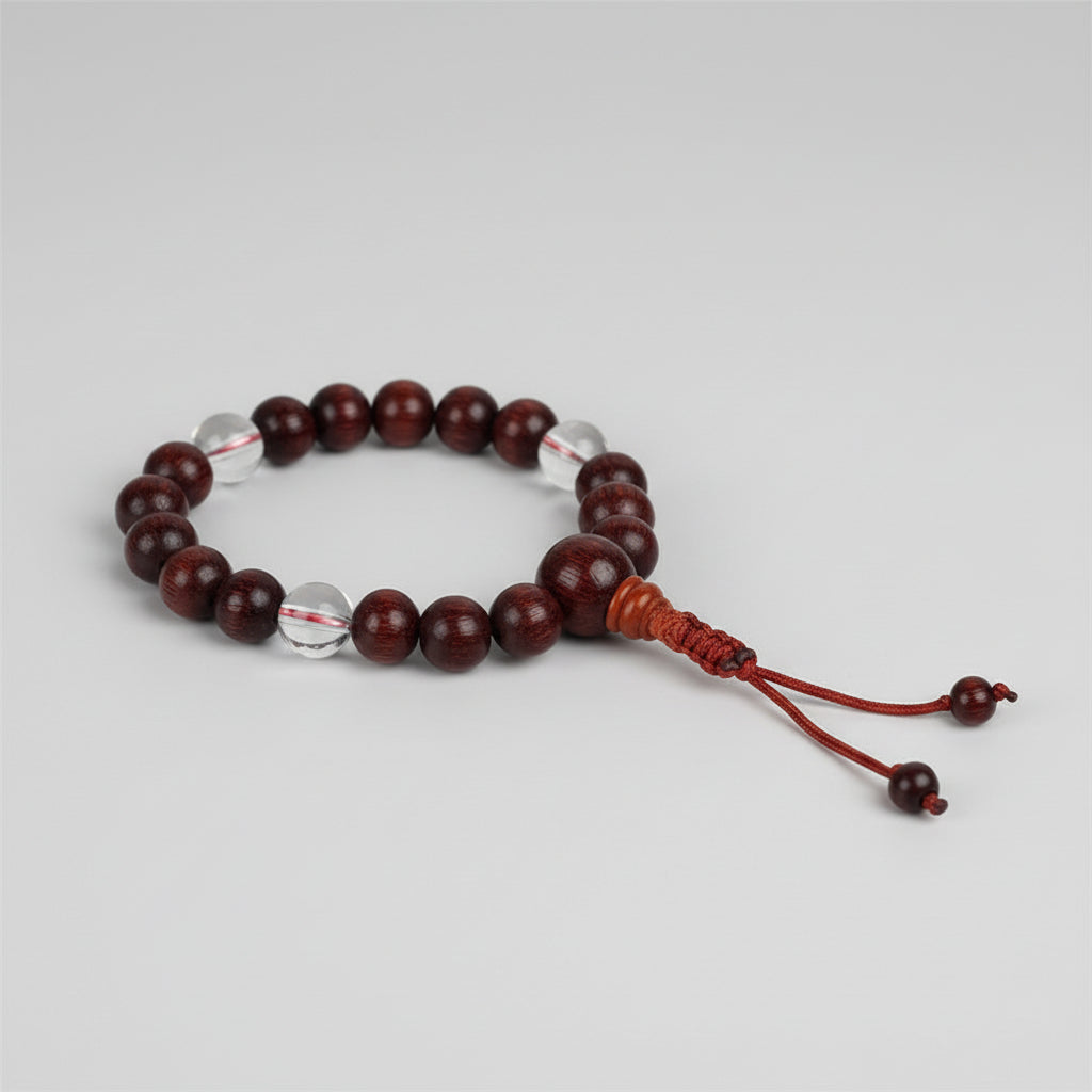Red Sandalwood & Sphatik Beads Bracelet-Elastic