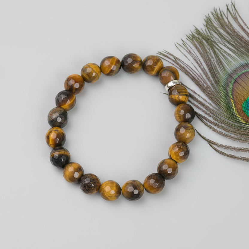 Tiger Eye Faceted Beads Bracelet-6 mm
