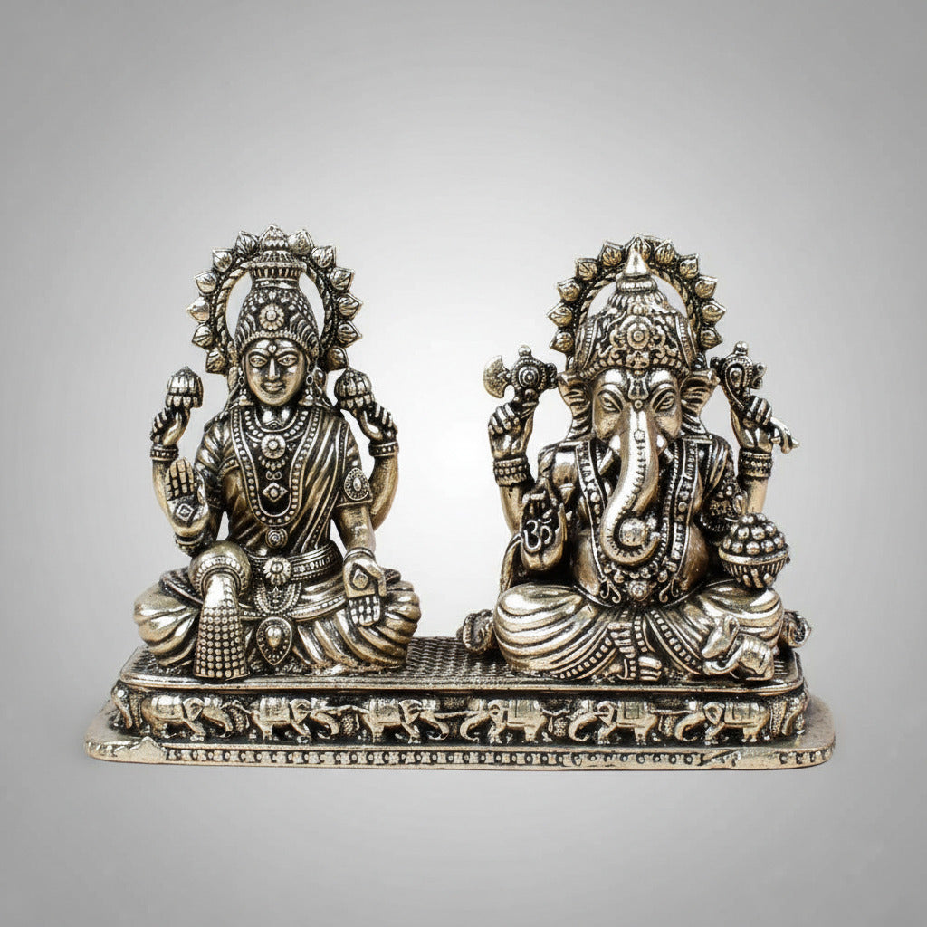 Laxmi Ganesh on Pedestal Ashtadhatu Idol