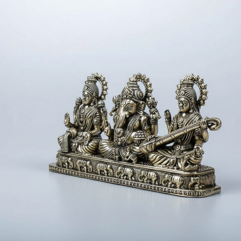 Laxmi Ganesh Saraswati on Pedestal Ashtadhatu Idol