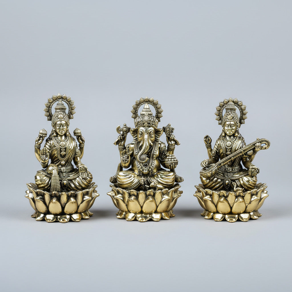 Kamal Laxmi Ganesh Saraswati Ashtadhatu Idols Set