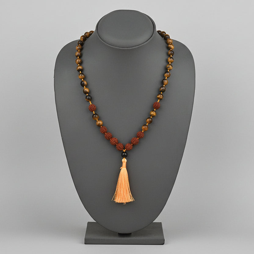 Tiger Eye Faceted Round Mala With Knots-8 mm