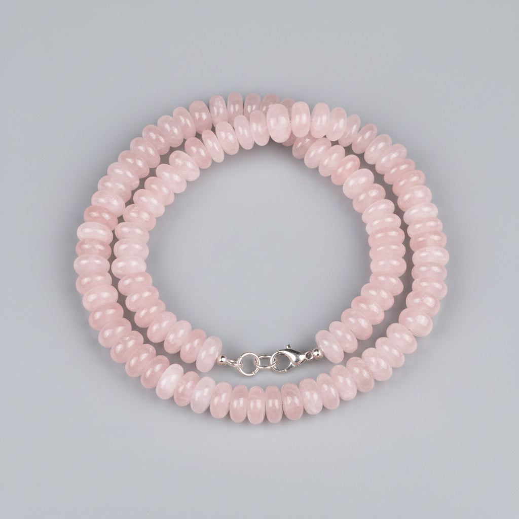 Rose Quartz Elliptical Beads Necklace-8 to 10 mm