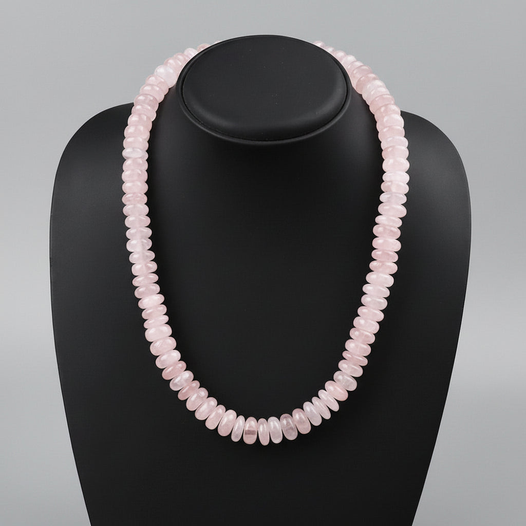 Rose Quartz Elliptical Beads Necklace-10 to 12 mm