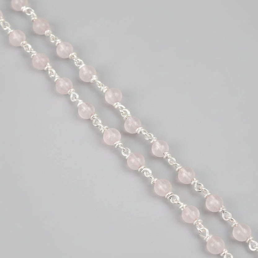 Rose Quartz 925 Silver Wire Mala-6 mm