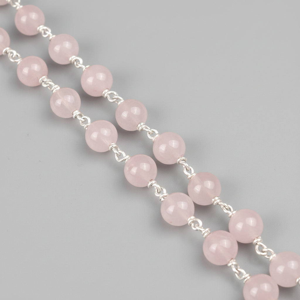 Rose Quartz 925 Silver Wire Mala-8 mm