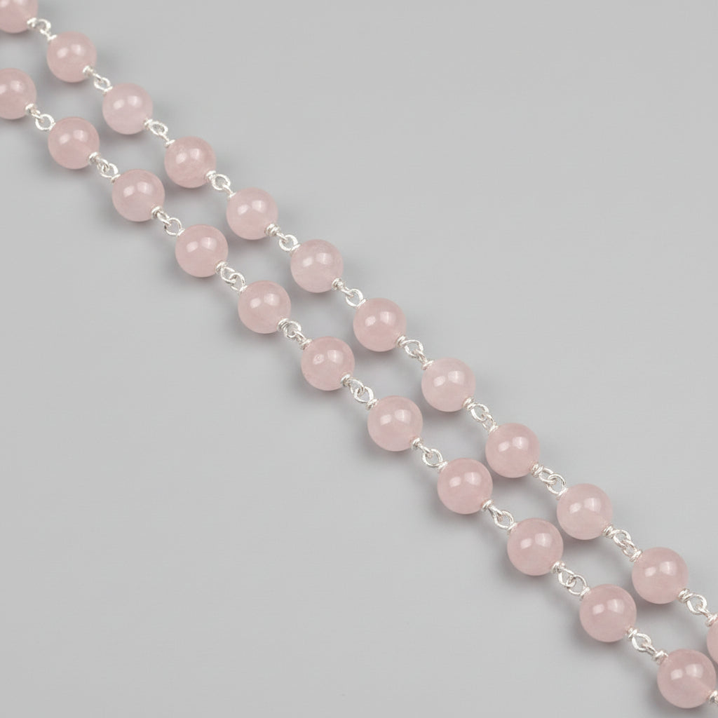 Rose Quartz 925 Silver Wire Mala-4 mm