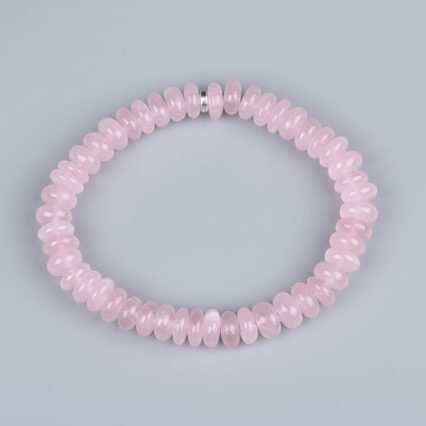 Rose Quartz Elliptical Beads Bracelet-9 mm
