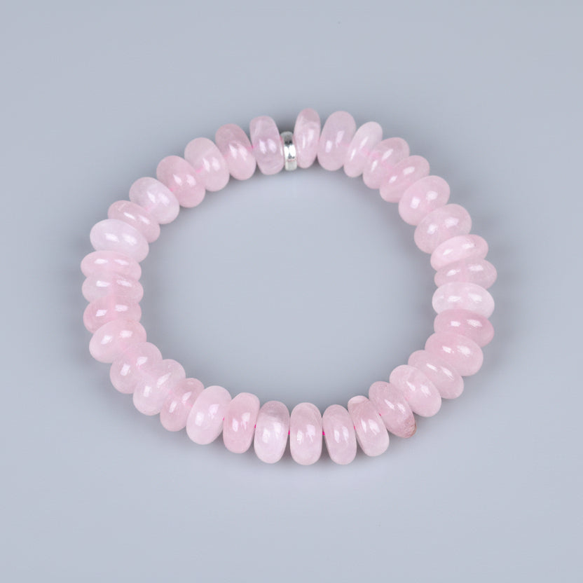 Rose Quartz Elliptical Beads Bracelet-9 mm