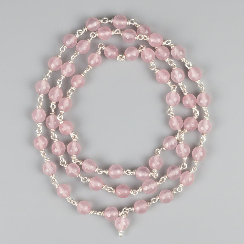 Rose Quartz Faceted Beads 925 Silver Wire Mala-6 mm