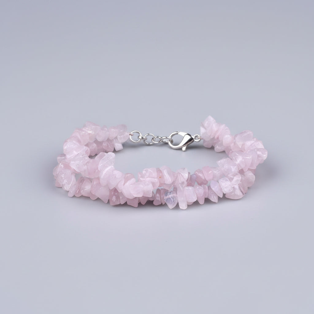 Rose Quartz Uncut Beads Bracelet-Single Layer
